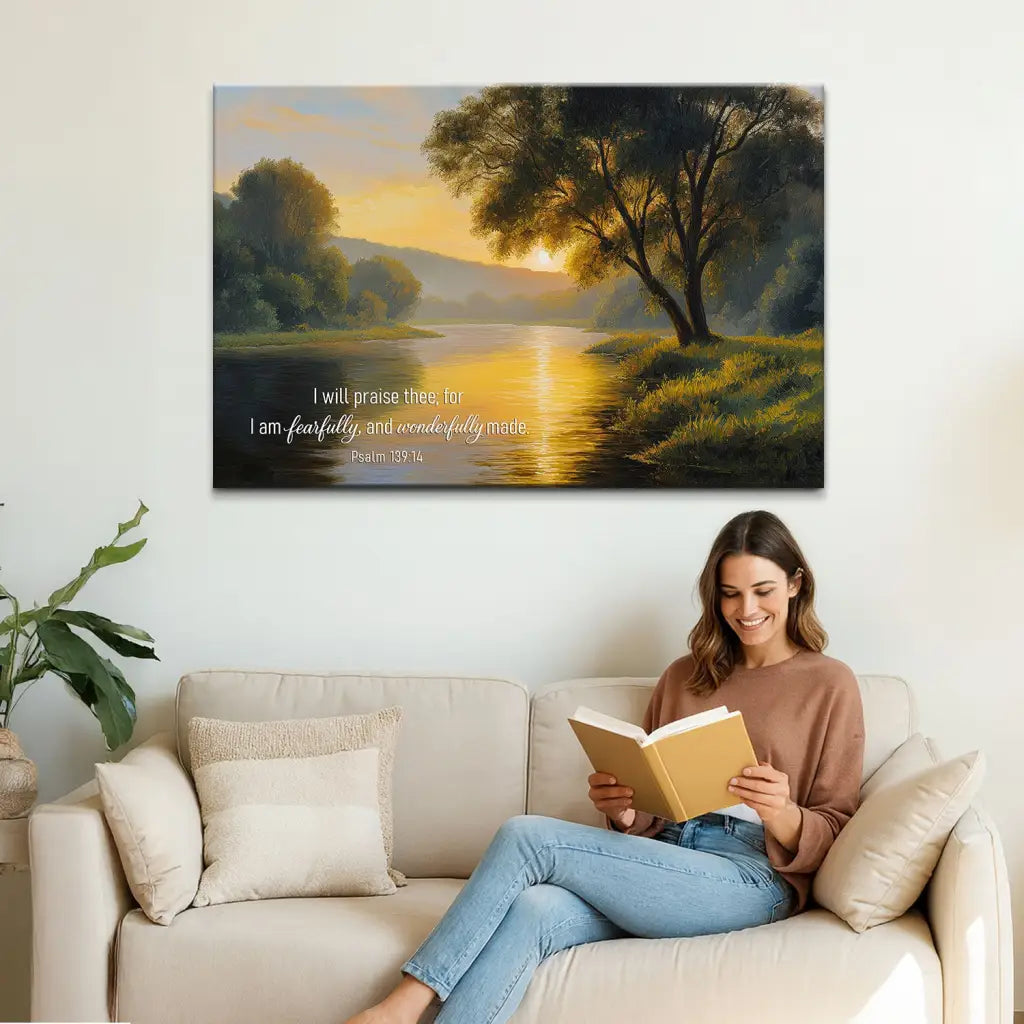 I am fearfully and wonderfully made canvas, inspirational Christian gift with scripture from Psalm 139.