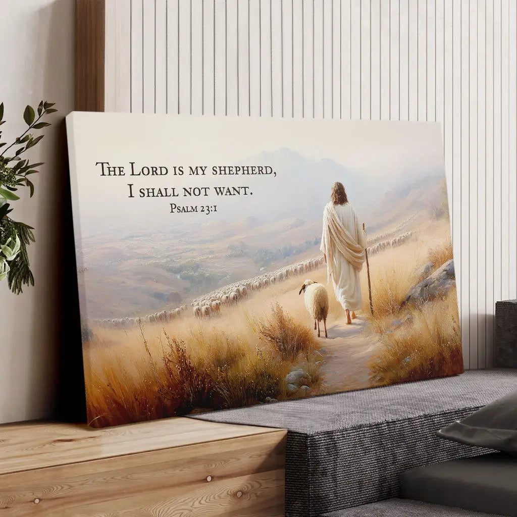 Beautiful scripture canvas with Psalm 23 design symbolizing peace and faith.