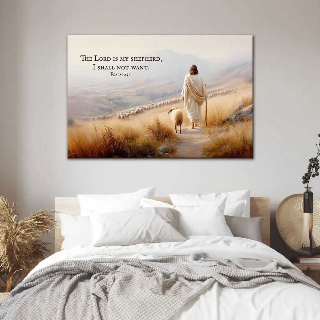 Religious wall art featuring Psalm 23 KJV, ideal for comfort and encouragement.