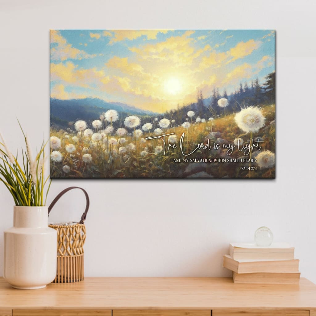 Inspirational canvas with Psalm 27:1, "The Lord is my light and my salvation," perfect for faith-filled home decor.