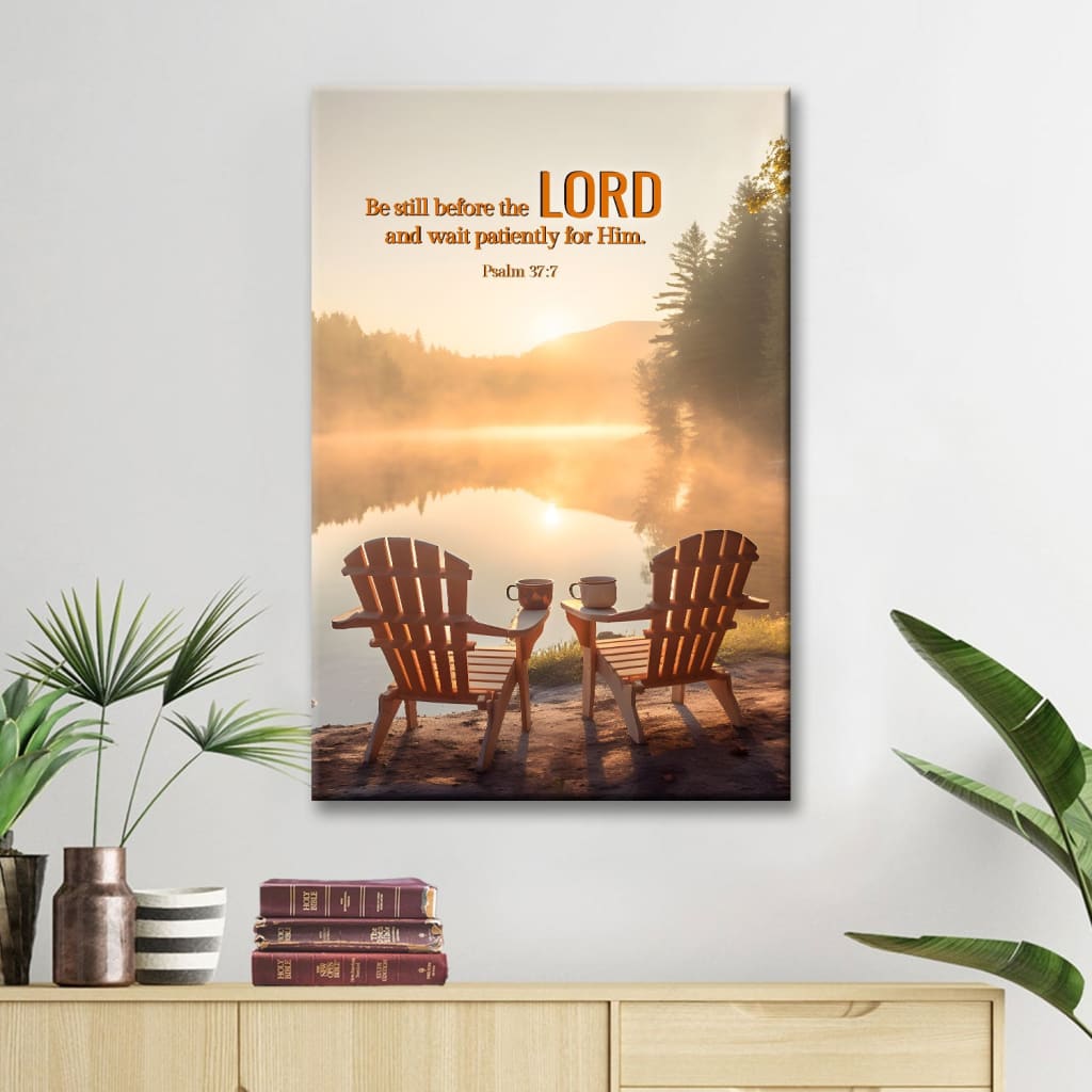 Psalm 37:7 Be still before the Lord and wait patiently for him Bible Verse wall art canvas