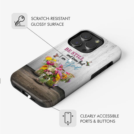 Psalm 46:10 Be Still and Know Hummingbirds Vase of Flowers Phone Case
