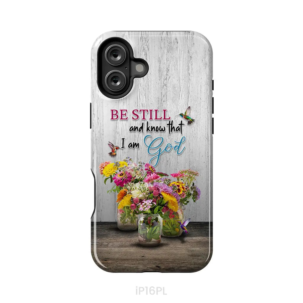 Psalm 46:10 Be Still and Know Hummingbirds Vase of Flowers Phone Case iPhone 16 Plus / Tough Case