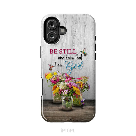 Psalm 46:10 Be Still and Know Hummingbirds Vase of Flowers Phone Case iPhone 16 Plus / Tough Case