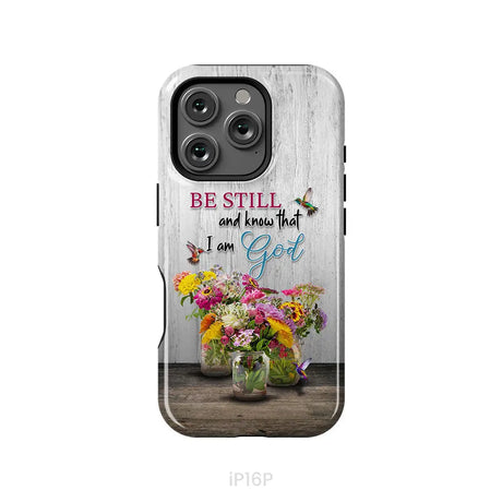 Psalm 46:10 Be Still and Know Hummingbirds Vase of Flowers Phone Case iPhone 16 Pro / Tough Case