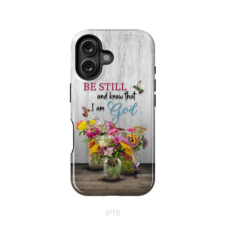 Psalm 46:10 Be Still and Know Hummingbirds Vase of Flowers Phone Case iPhone 16 / Tough Case
