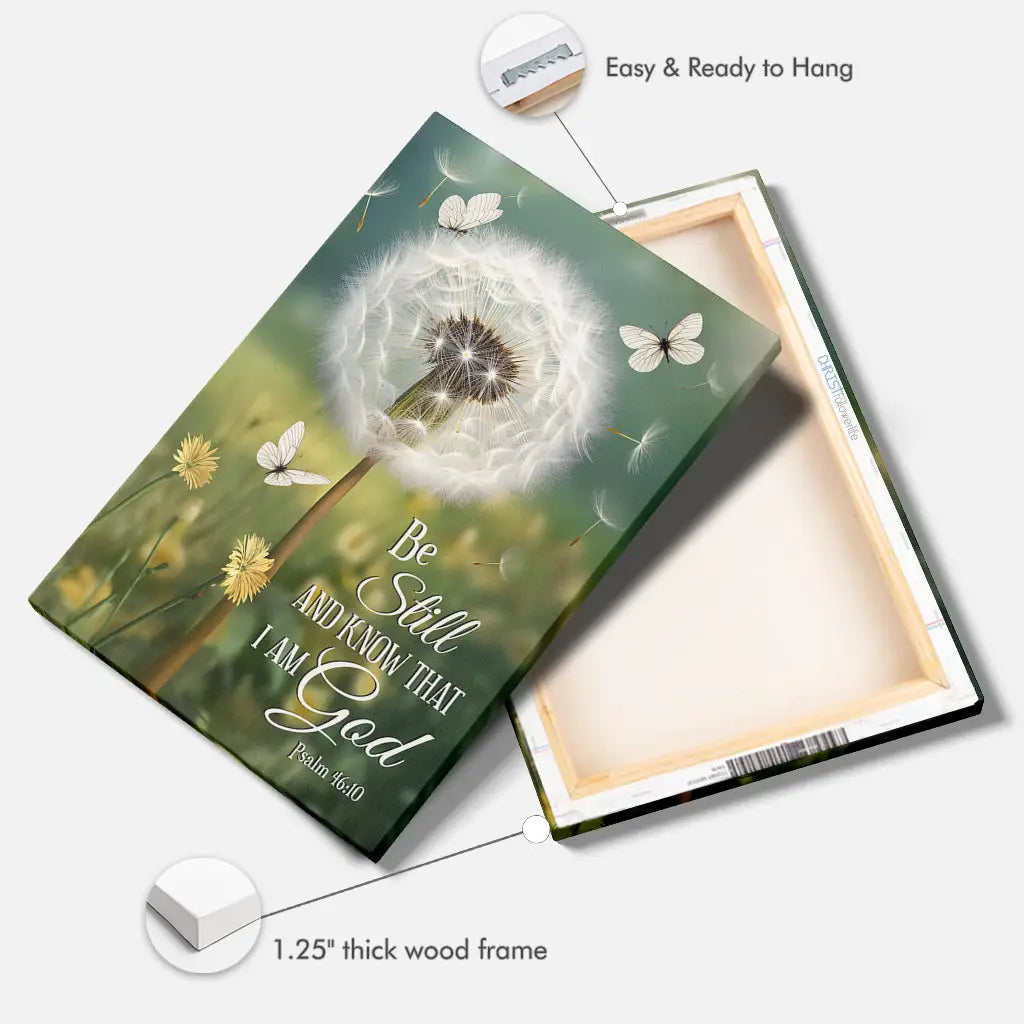 Psalm 46:10 Dandelion Butterfly Canvas Wall Art - Bible Verse Wall Art Canvas