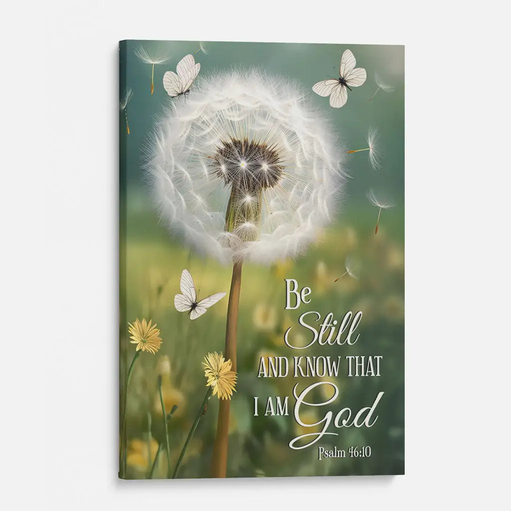 Psalm 46:10 Dandelion Butterfly Canvas Wall Art - Bible Verse Wall Art Canvas