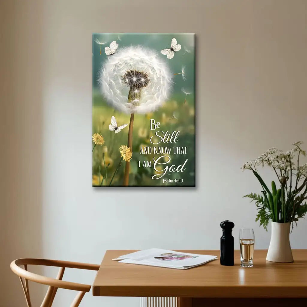 Faith-based wall art with scripture, butterflies and dandelion, Christian gift for comfort and strength.