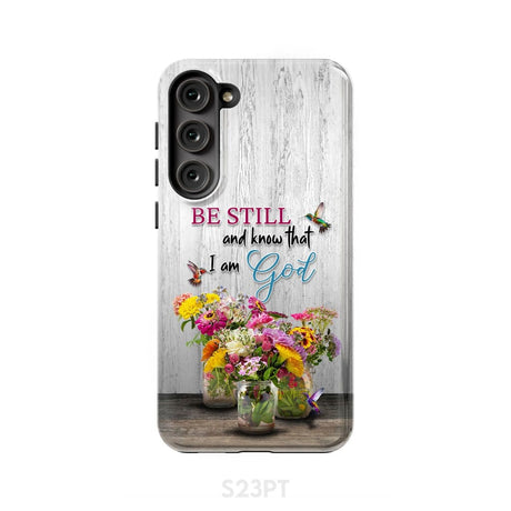 Psalm 46:10 Be Still and Know Hummingbirds Vase of Flowers Phone Case Samsung Galaxy S23 Plus / Tough