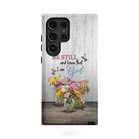 Psalm 46:10 Be Still and Know Hummingbirds Vase of Flowers Phone Case Samsung Galaxy S24 Ultra / Tough