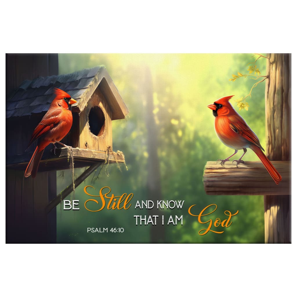 &quot;Be Still and Know That I Am God&quot; Psalm 46:10 canvas with cardinal couple, a beautiful addition to your Christian home.