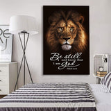 Christian wall art featuring Psalm 46:10, "Be Still And Know That I Am God," with the Lion of Judah, perfect faith-based home decor.