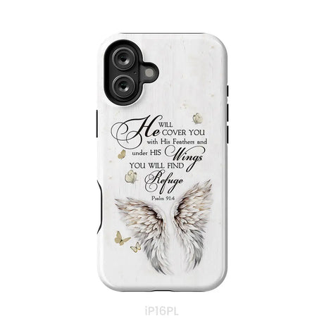 Psalm 91:4 He Will Cover You With His Feathers Phone Case iPhone 16 Plus / Tough Case