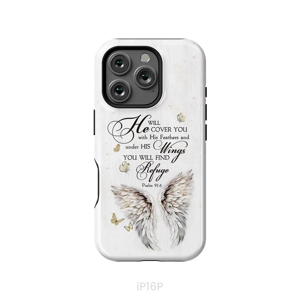 Psalm 91:4 He Will Cover You With His Feathers Phone Case iPhone 16 Pro / Tough Case