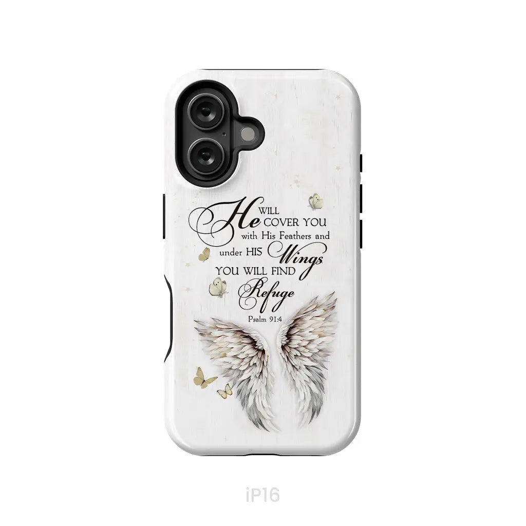 Psalm 91:4 He Will Cover You With His Feathers Phone Case iPhone 16 / Tough Case