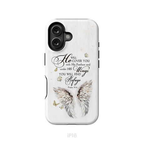 Psalm 91:4 He Will Cover You With His Feathers Phone Case iPhone 16 / Tough Case