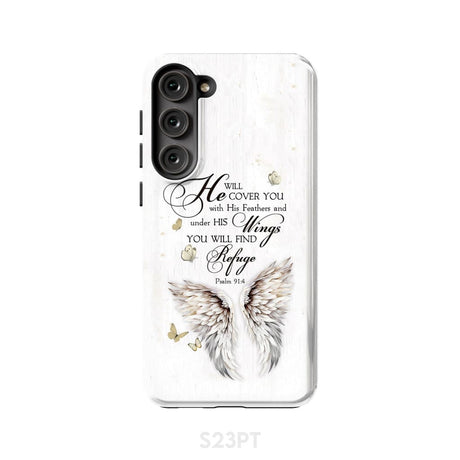 Psalm 91:4 He Will Cover You With His Feathers Phone Case Samsung Galaxy S23 Plus / Tough