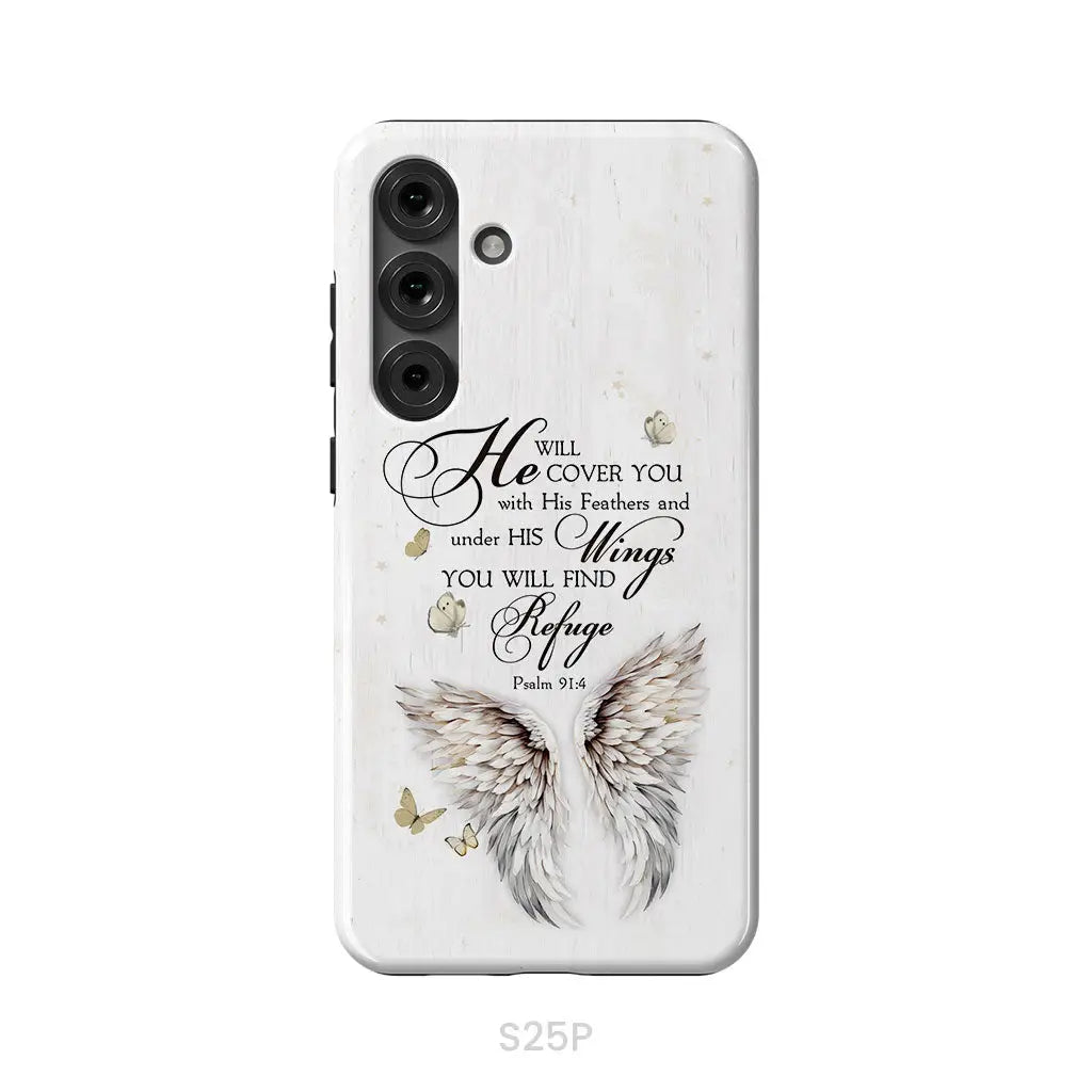 Psalm 91:4 He Will Cover You With His Feathers Phone Case Samsung Galaxy S25 Plus / Tough Case