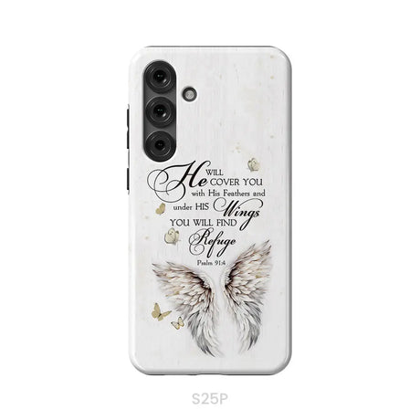 Psalm 91:4 He Will Cover You With His Feathers Phone Case Samsung Galaxy S25 Plus / Tough Case