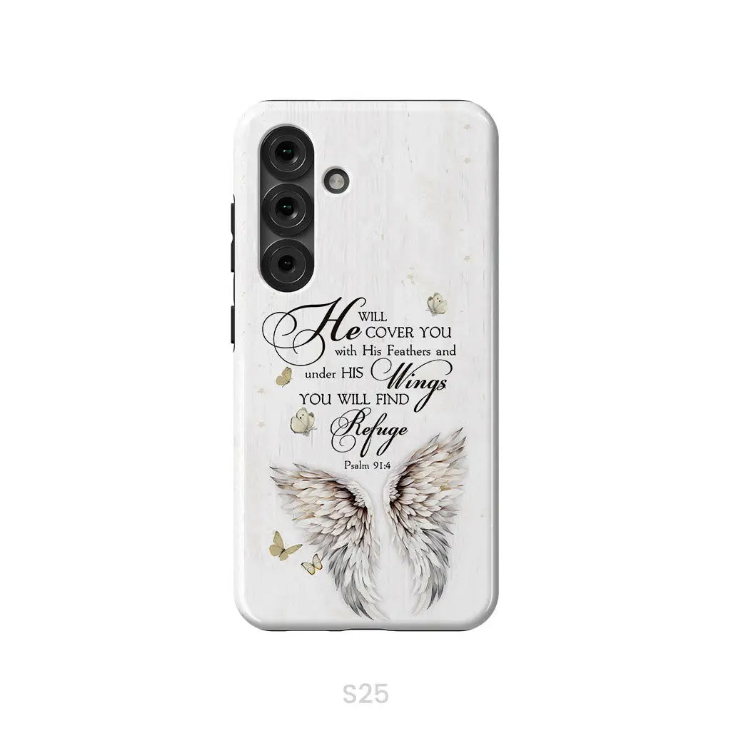 Psalm 91:4 He Will Cover You With His Feathers Phone Case Samsung Galaxy S25 / Tough Case