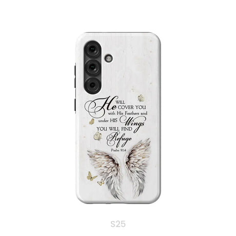 Psalm 91:4 He Will Cover You With His Feathers Phone Case Samsung Galaxy S25 / Tough Case