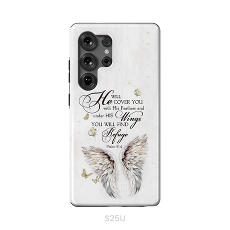 Psalm 91:4 He Will Cover You With His Feathers Phone Case Samsung Galaxy S25 Ultra / Tough Case