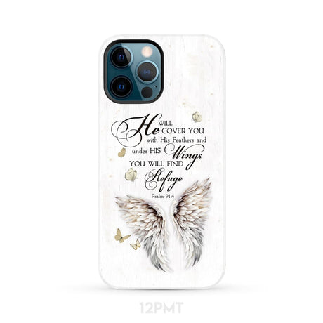 Psalm 91:4 He Will Cover You With His Feathers Phone Case iPhone 12 Pro Max / Tough