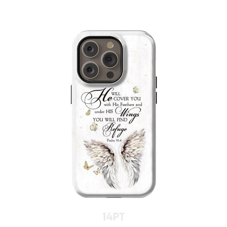 Psalm 91:4 He Will Cover You With His Feathers Phone Case iPhone 14 Pro / Tough