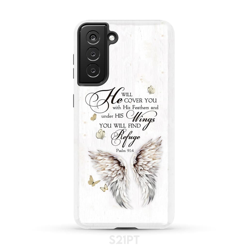 Psalm 91:4 He Will Cover You With His Feathers Phone Case Samsung Galaxy S21 Plus / Tough