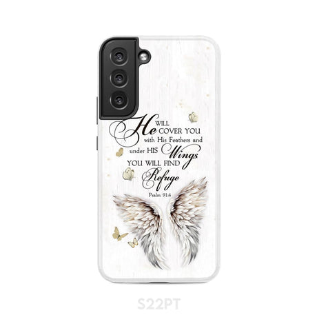 Psalm 91:4 He Will Cover You With His Feathers Phone Case Samsung Galaxy S22 Plus / Tough