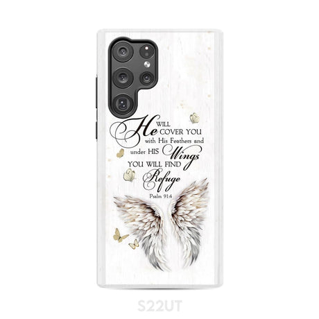 Psalm 91:4 He Will Cover You With His Feathers Phone Case Samsung Galaxy S22 Ultra / Tough
