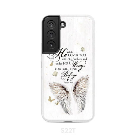 Psalm 91:4 He Will Cover You With His Feathers Phone Case Samsung Galaxy S22 / Tough