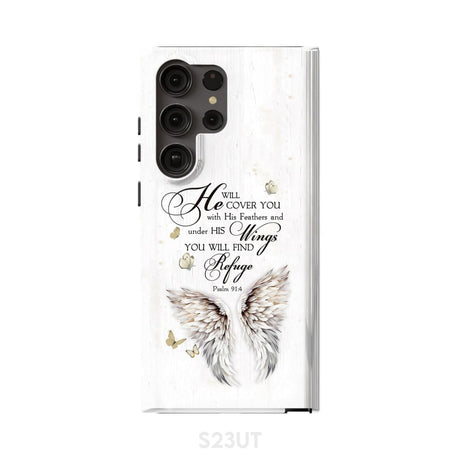 Psalm 91:4 He Will Cover You With His Feathers Phone Case Samsung Galaxy S23 Ultra / Tough