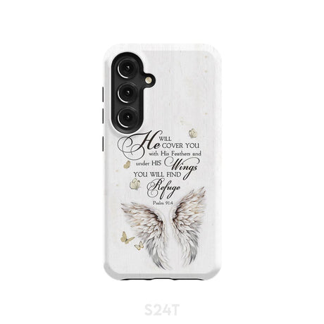 Psalm 91:4 He Will Cover You With His Feathers Phone Case Samsung Galaxy S24 / Tough