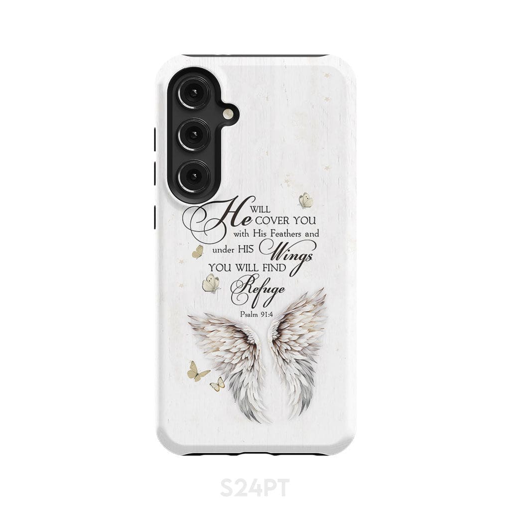 Psalm 91:4 He Will Cover You With His Feathers Phone Case Samsung Galaxy S24 Plus / Tough