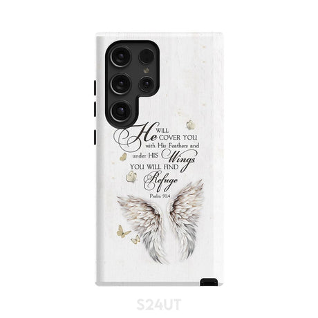 Psalm 91:4 He Will Cover You With His Feathers Phone Case Samsung Galaxy S24 Ultra / Tough
