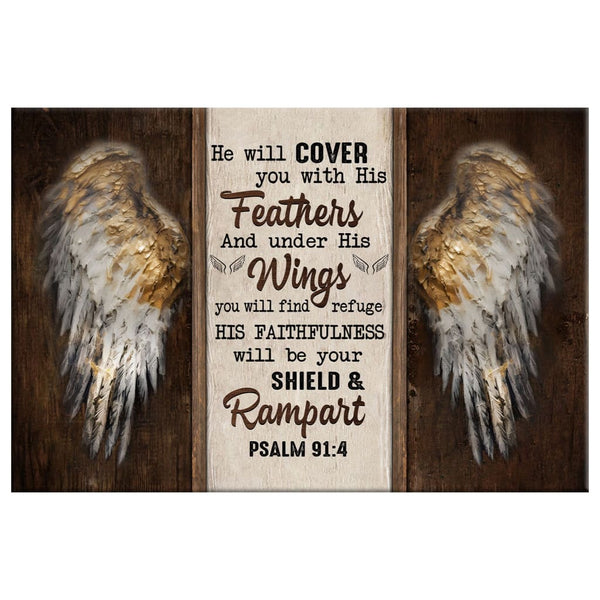 Psalm 91:4 He Will Cover You With His Feathers Wall Art Canvas