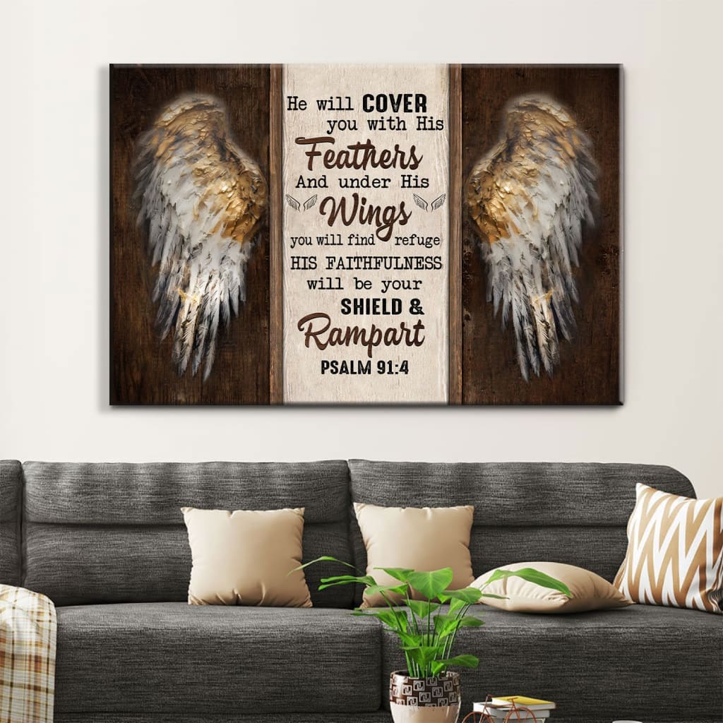 Christian gifts with Psalm 91:4, "He Will Cover You With His Feathers," and angel wings design.