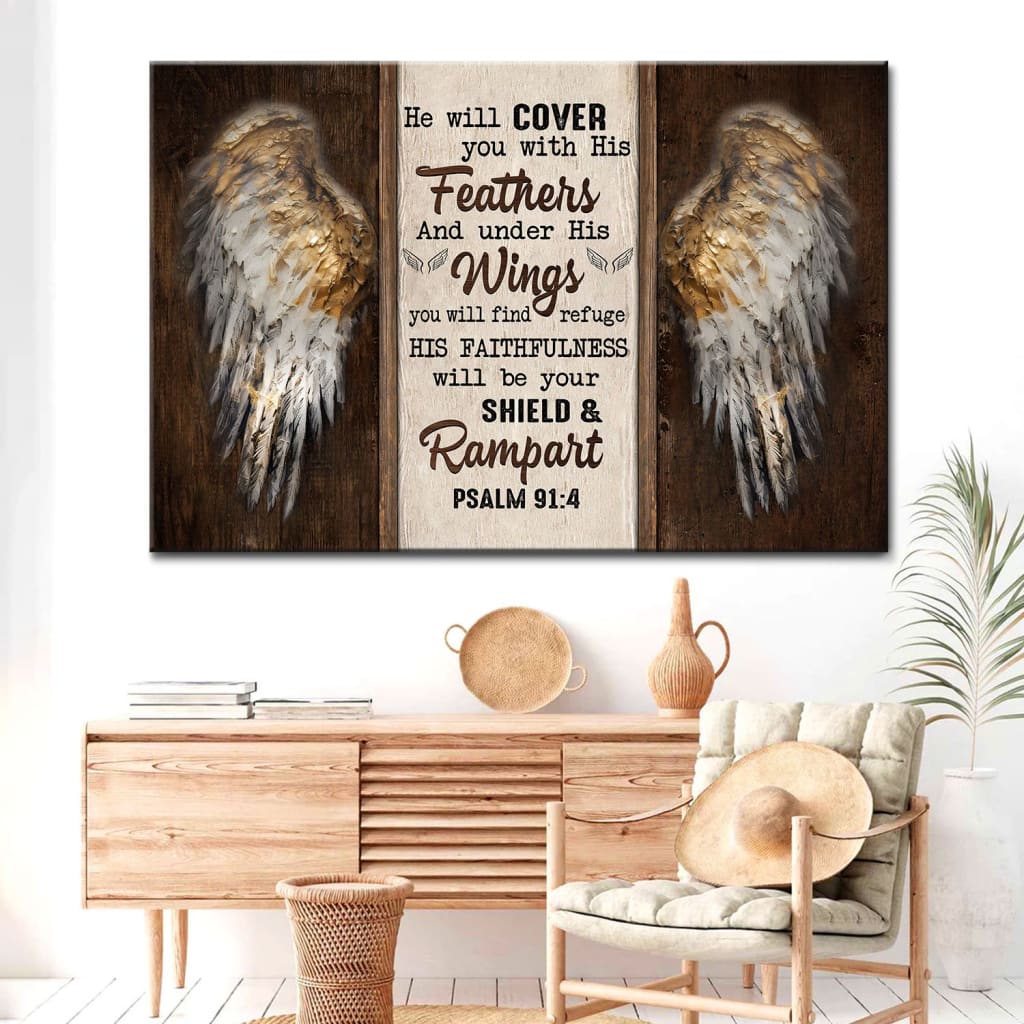 Psalm 91:4 He Will Cover You With His Feathers Angel Wings Wall Art Canvas