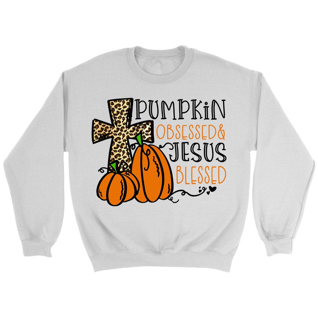 Pumpkin Obsessed Jesus Blessed Sweatshirt White / S