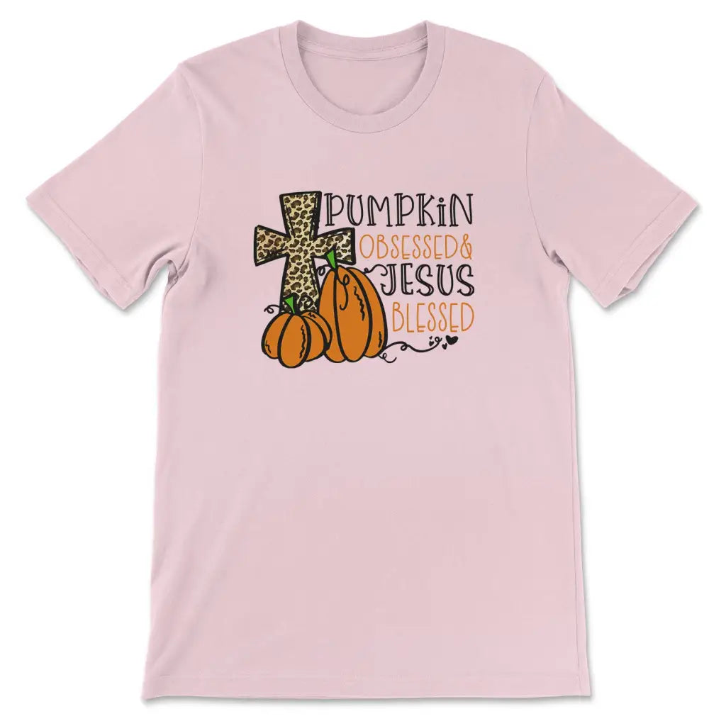 Pumpkin Obsessed Jesus Blessed Women’s T-shirt Pink / S