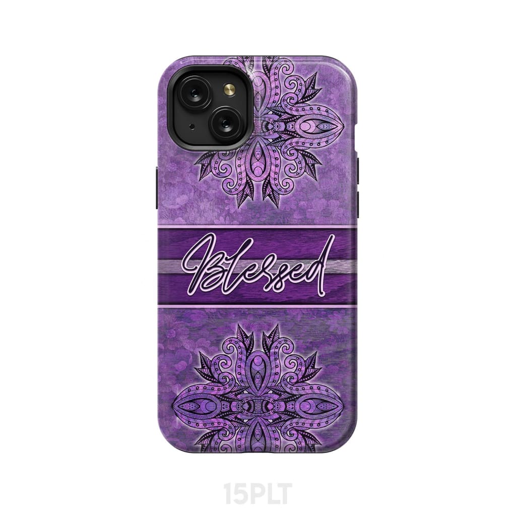 (Purple) Blessed phone case - Christian iPhone 15 Plus / Tough