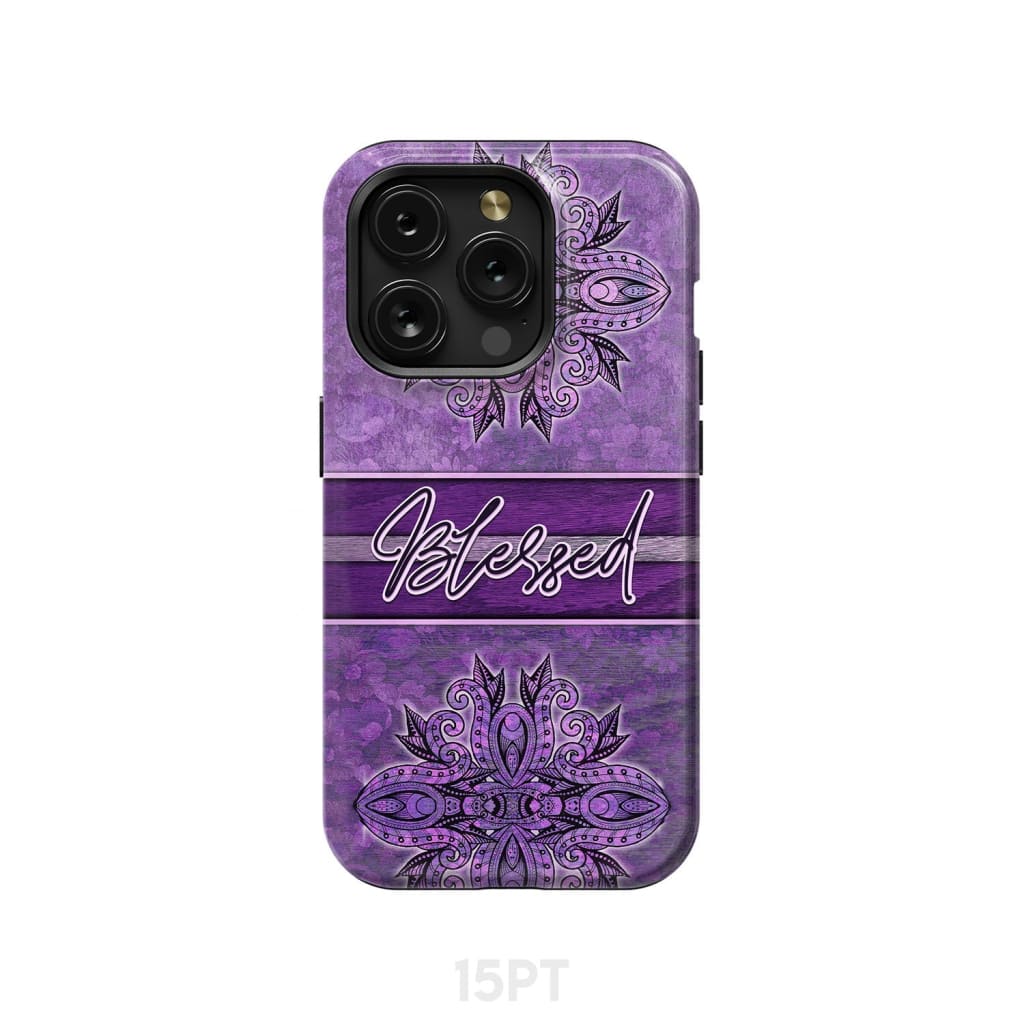 (Purple) Blessed phone case - Christian iPhone 15 Pro / Tough
