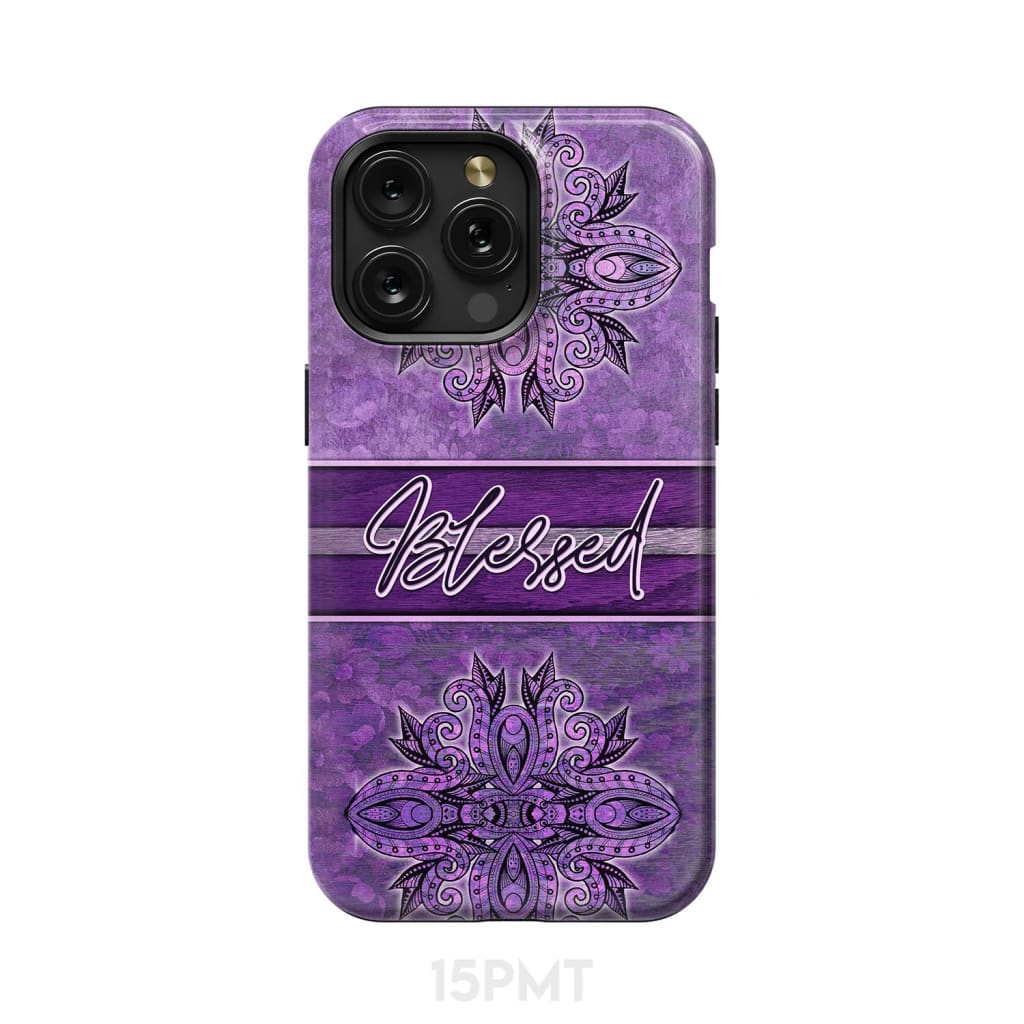 (Purple) Blessed phone case - Christian iPhone 15 Pro Max / Tough