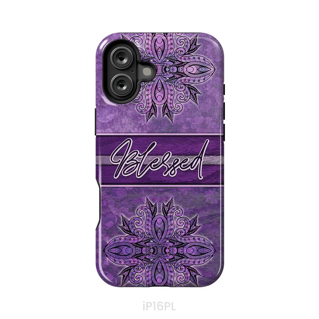(Purple) Blessed phone case - Christian phone case iPhone 16 Plus / Tough Case