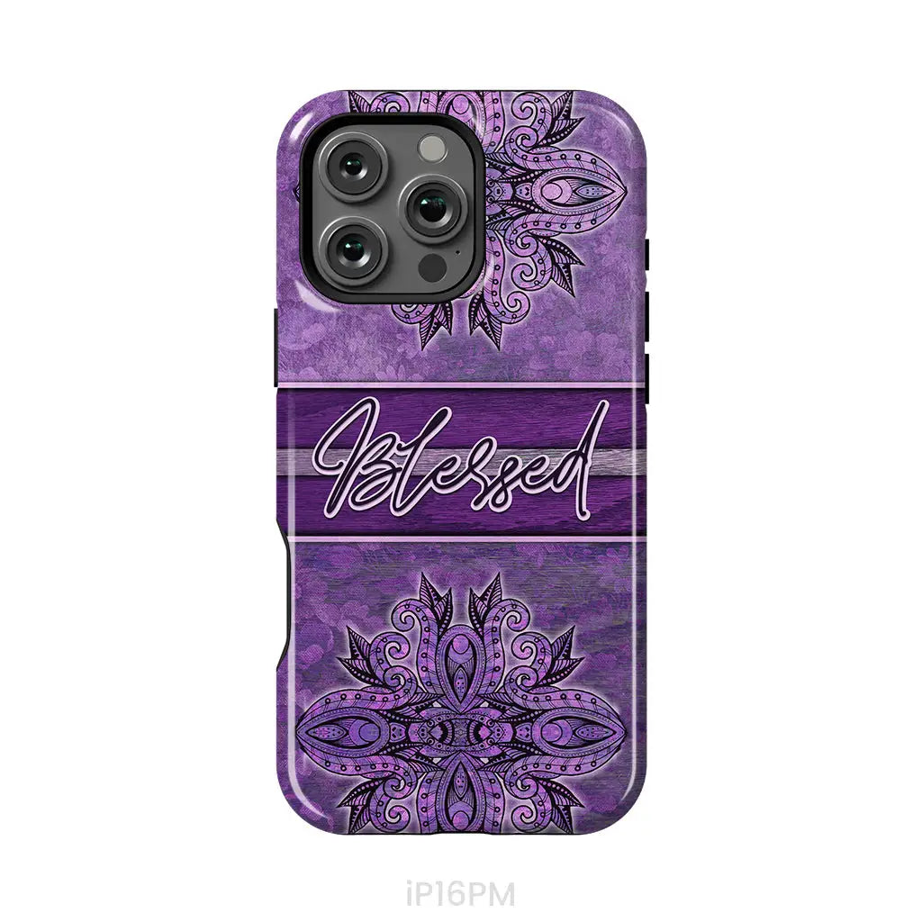 (Purple) Blessed phone case - Christian phone case iPhone 16 Pro Max / Tough Case