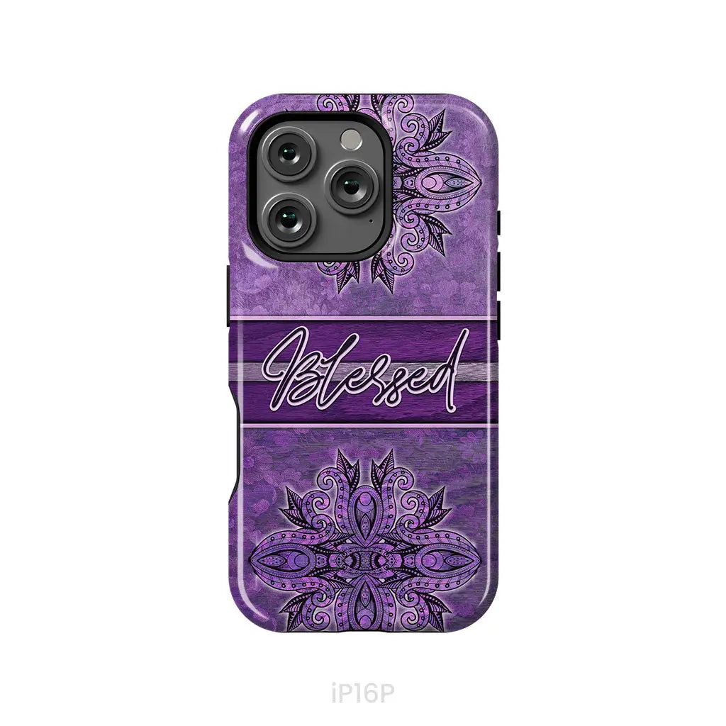 (Purple) Blessed phone case - Christian phone case iPhone 16 Pro / Tough Case