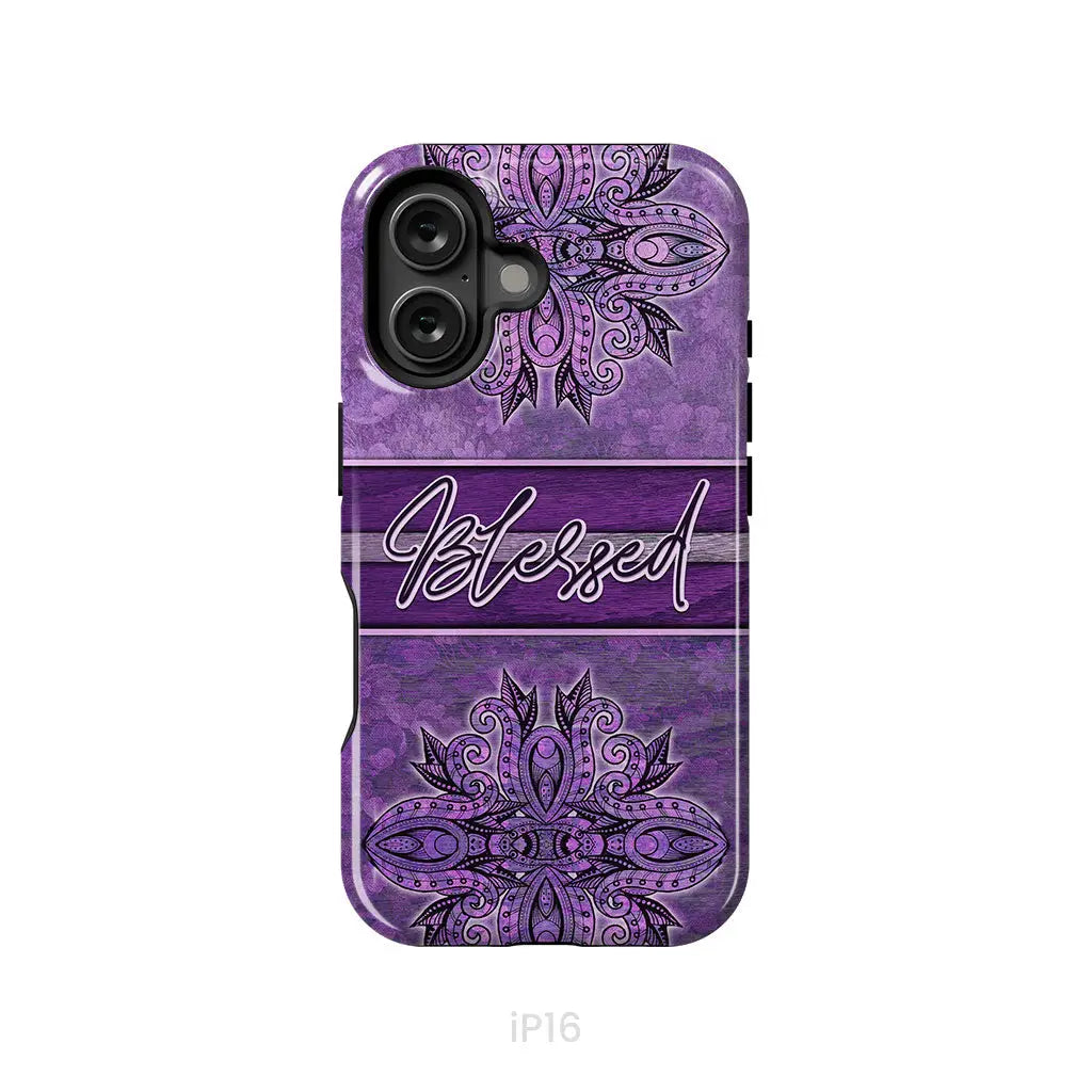(Purple) Blessed phone case - Christian phone case iPhone 16 / Tough Case