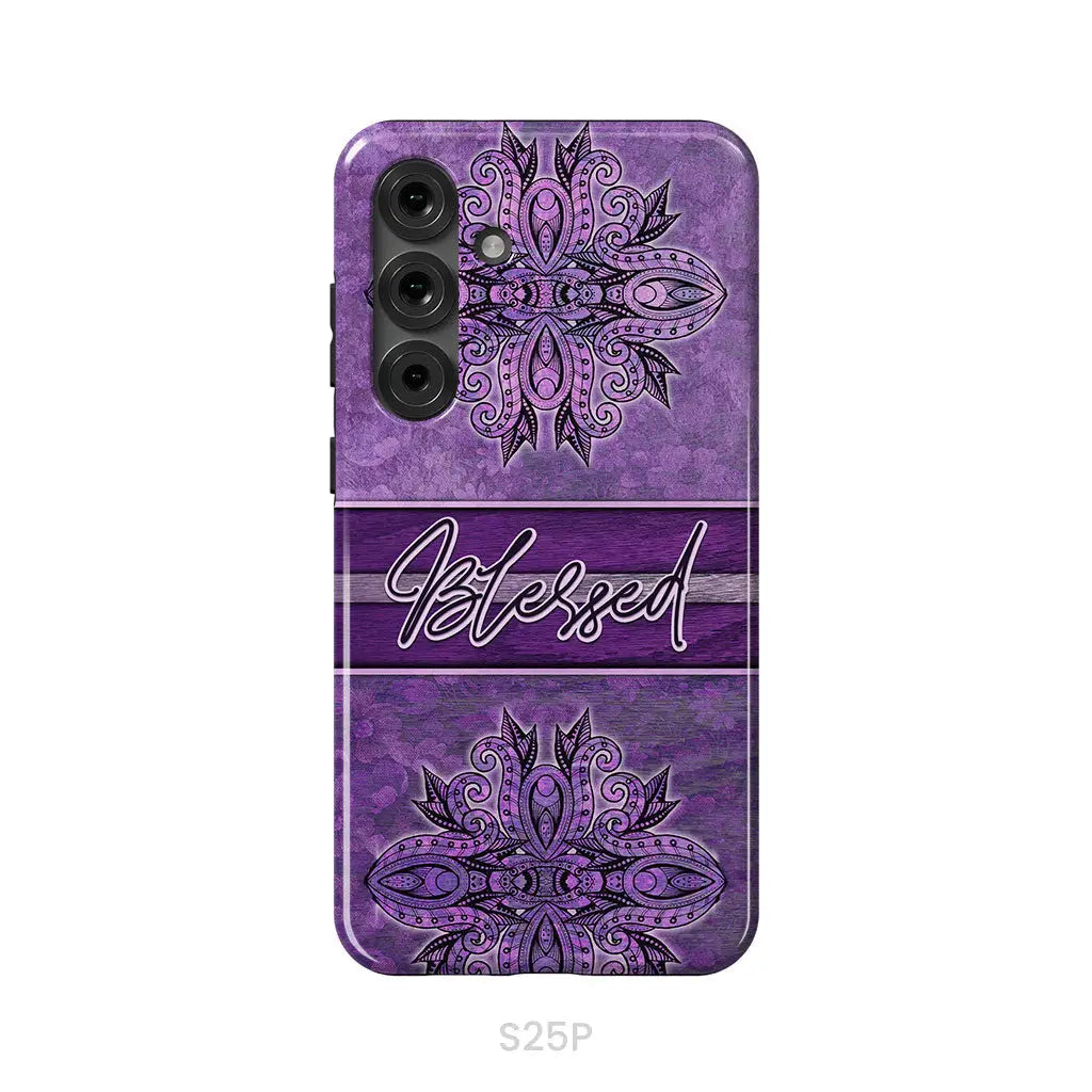 (Purple) Blessed phone case - Christian phone case Samsung Galaxy S25 Plus / Tough Case
